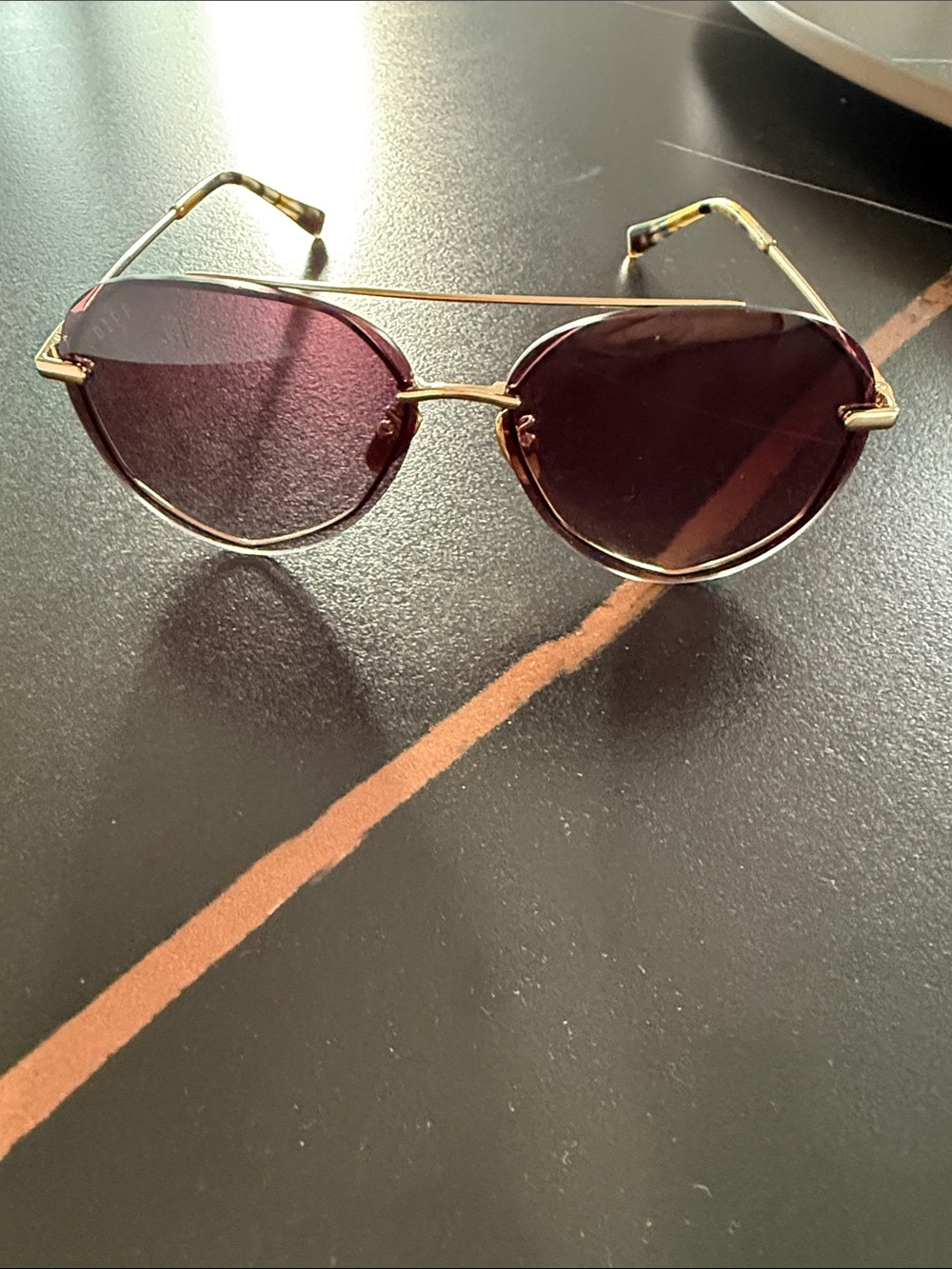 Diff Eyewear Gold Frame Sunglasses with Purple Lenses